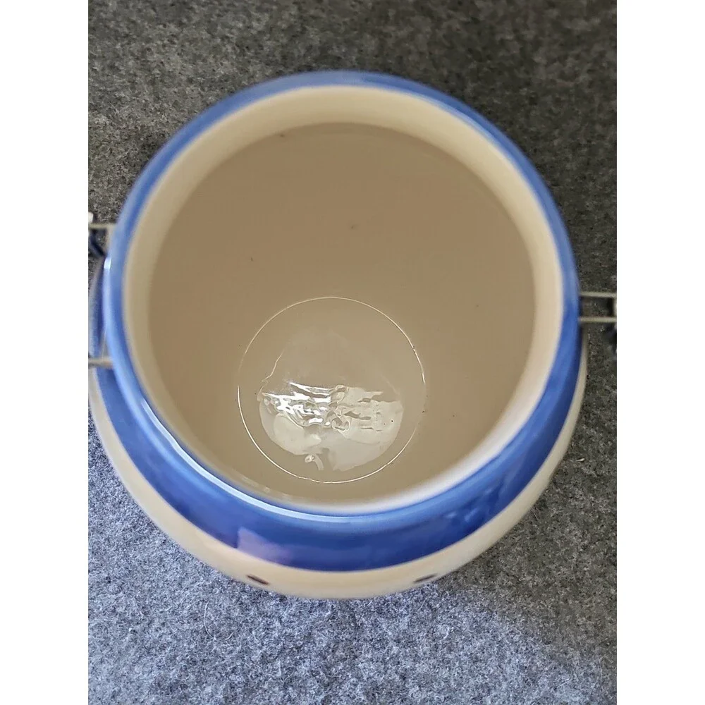 Inspirado Ceramic Cookie  / Biscotti Jar Blue White Coffee Cup Beans Hinged Lid